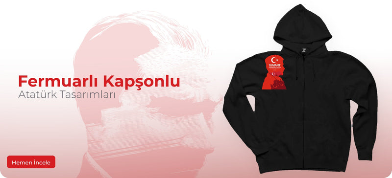 Atatürk Fermuarlı Kapşonlu Sweatshirt - Zepplin Giyim