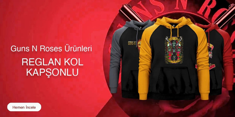 Guns N Roses Reglan Kol Renkli Kapşonlu kapak