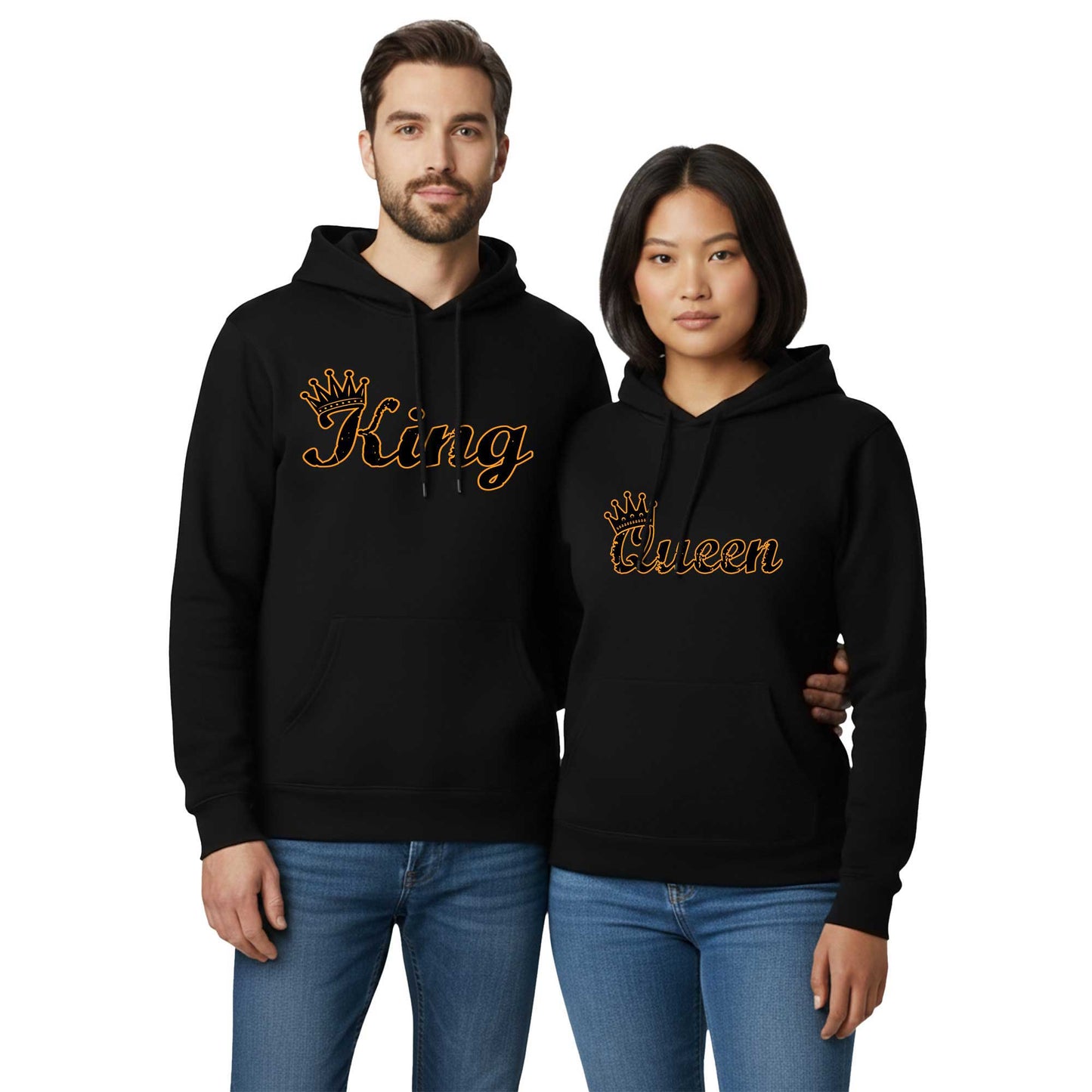 King Queen 1 Siyah Sevgili Çift Siyah Kapşonlu Sweatshirt Hoodie