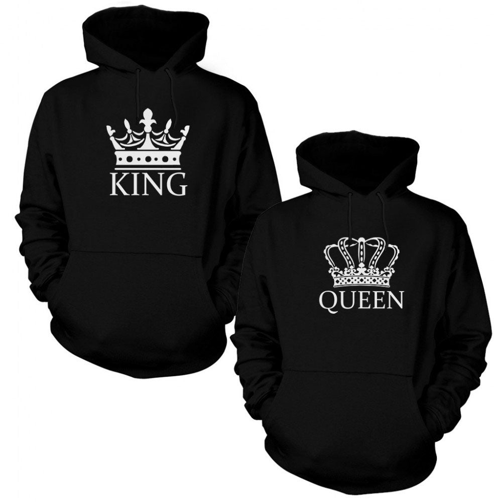 King Queen 4 Sevgili Çift Siyah Kapşonlu Sweatshirt Hoodie