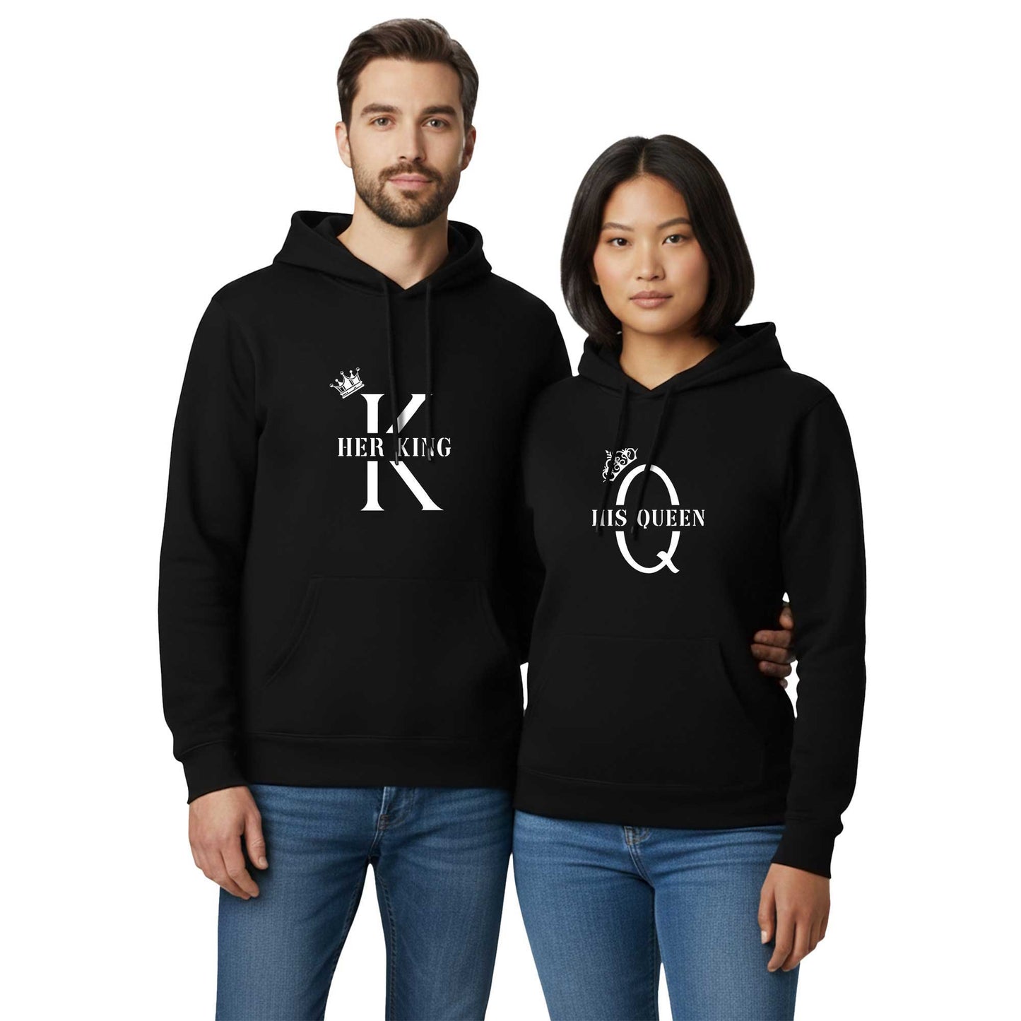 Her King His Queen Sevgili Çift Siyah Kapşonlu Sweatshirt Hoodie