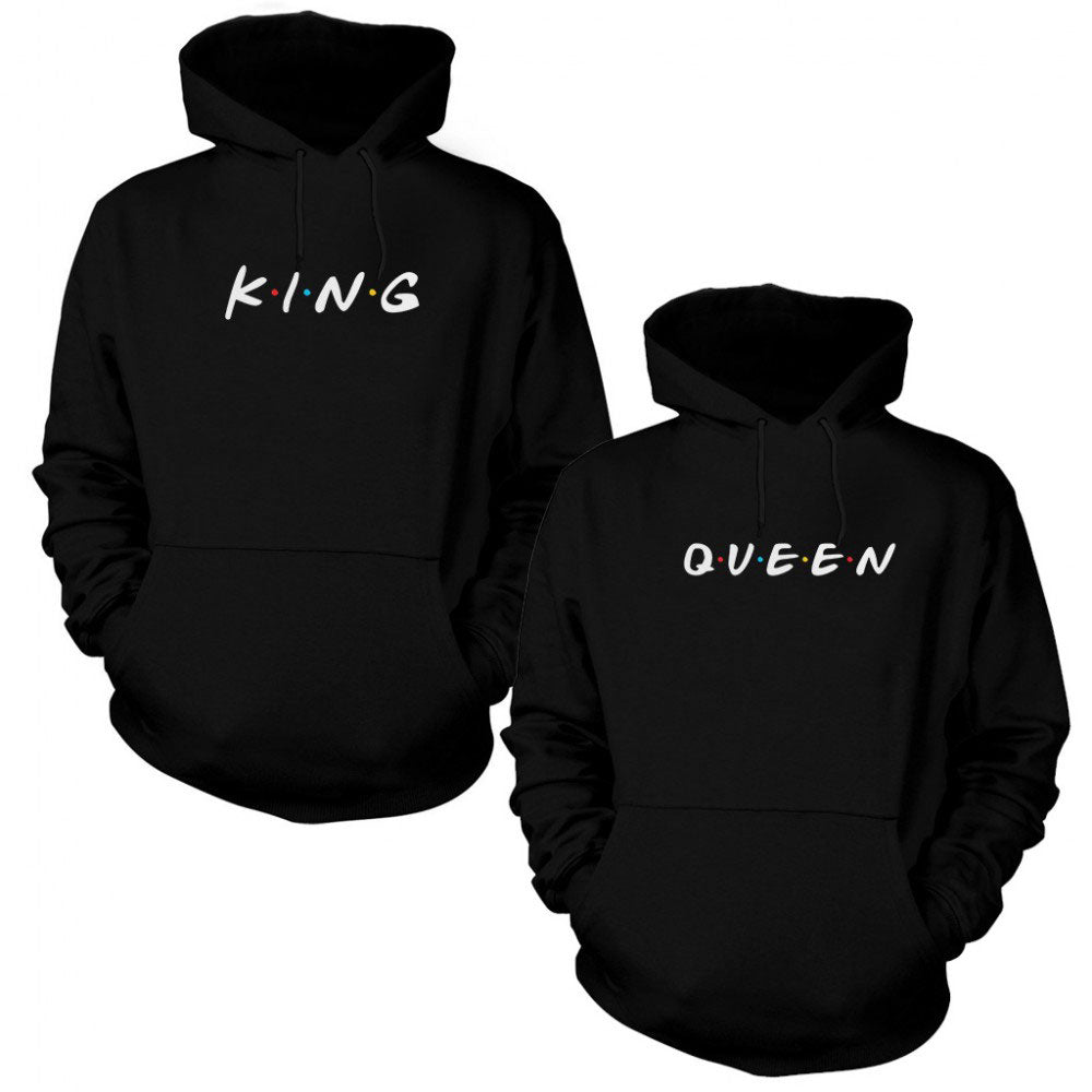 King Queen Friends Sevgili Çift Siyah Kapşonlu Sweatshirt Hoodie