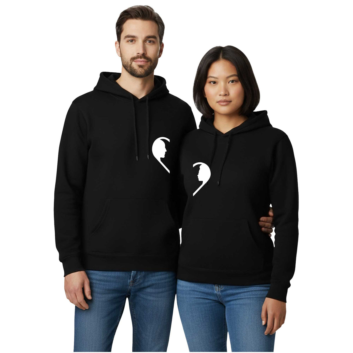 Mr. Mrs. Silüet Sevgili Çift Siyah Kapşonlu Sweatshirt Hoodie