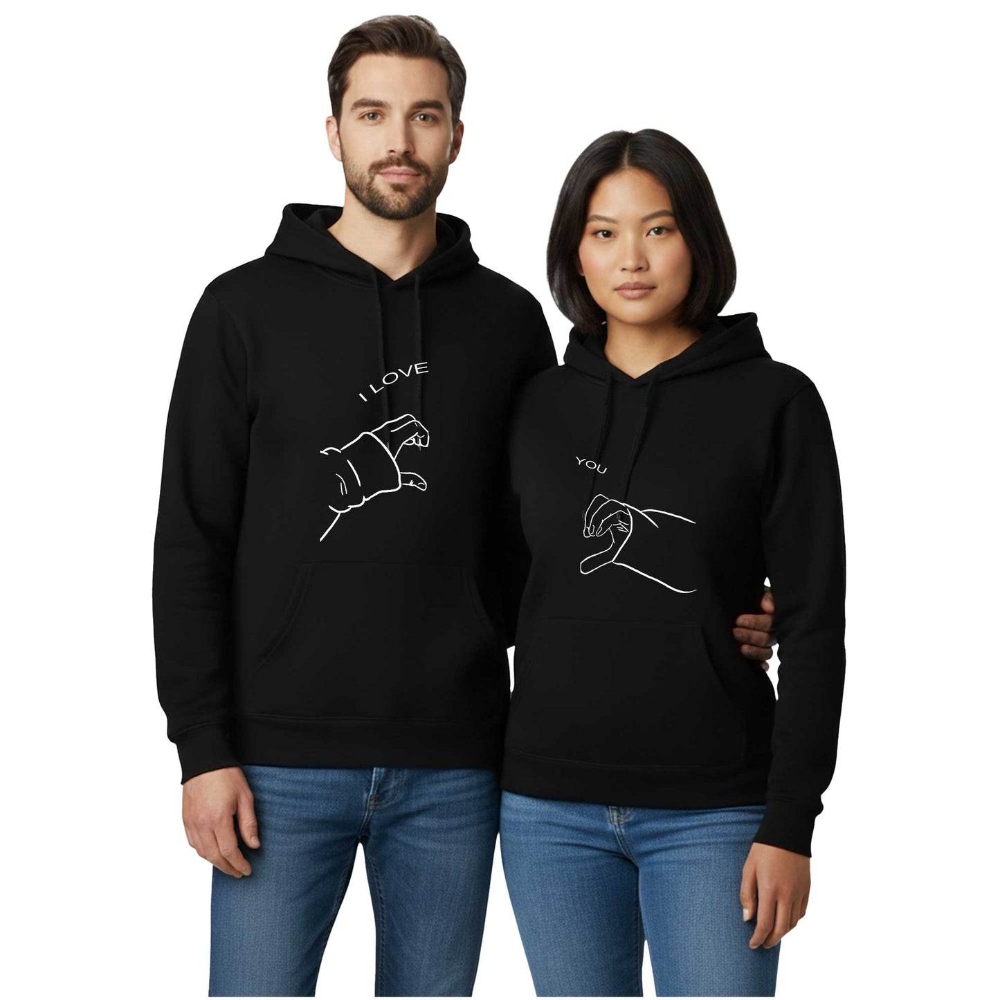 I Love You Kalp Sevgili Çift Siyah Kapşonlu Sweatshirt Hoodie