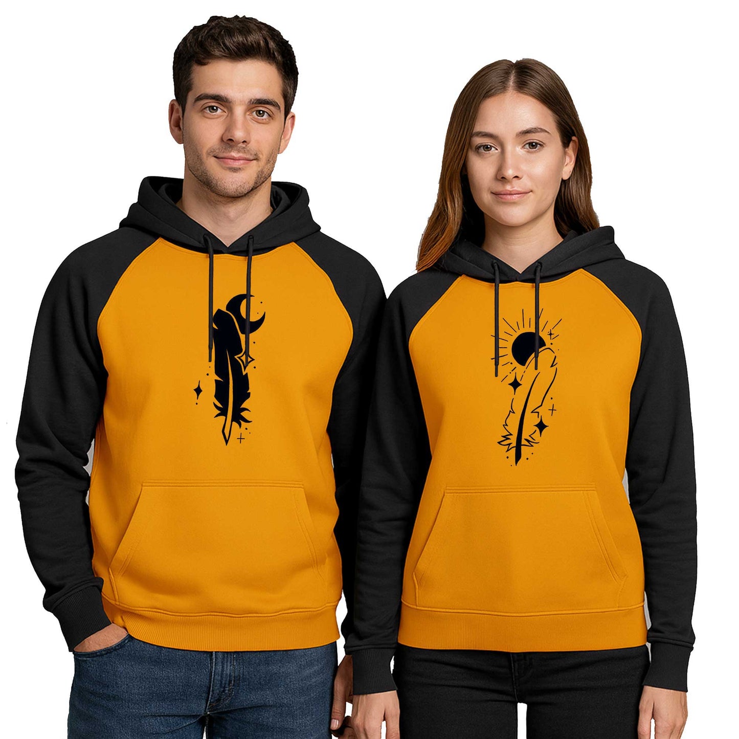 Kuş Tüyü Sevgili Çift Renkli Kapşonlu Sweatshirt Hoodie