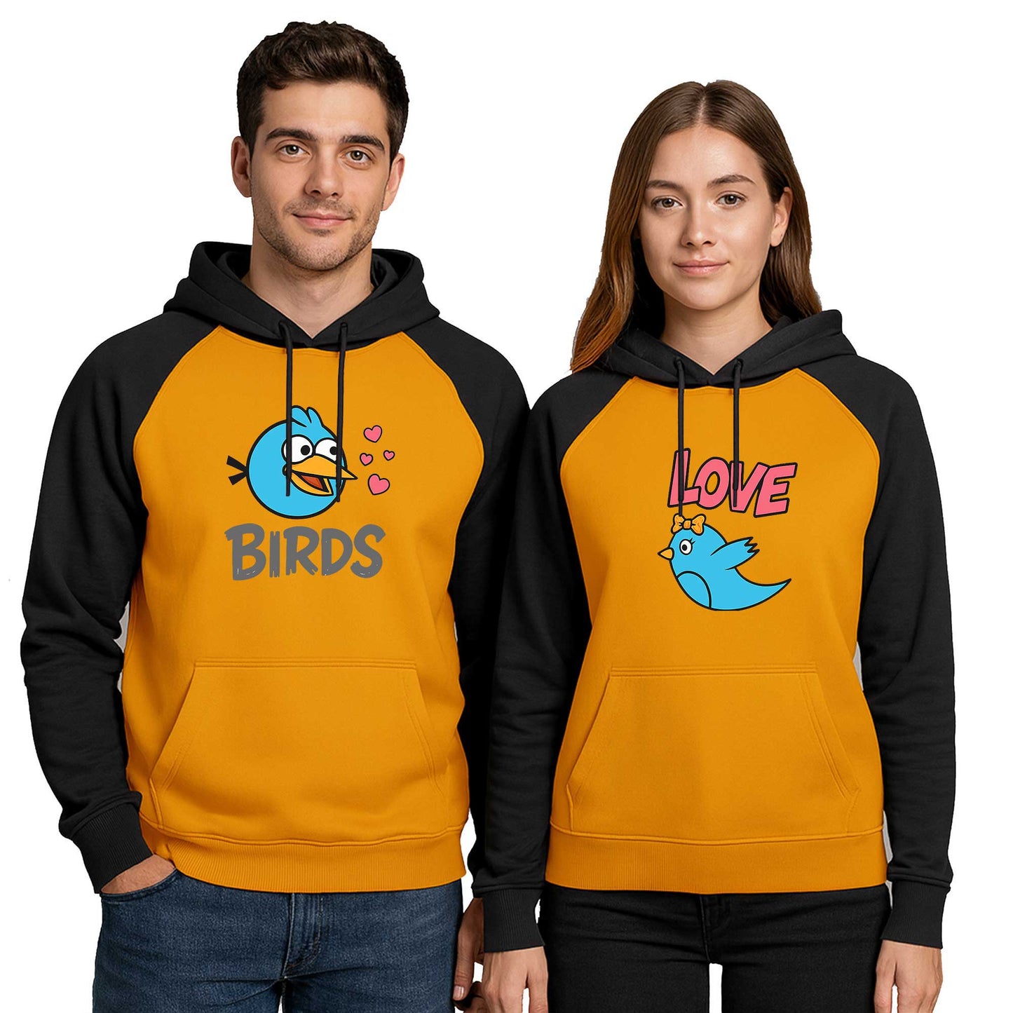 Birds Love Sevgili Çift Renkli Kapşonlu Sweatshirt Hoodie