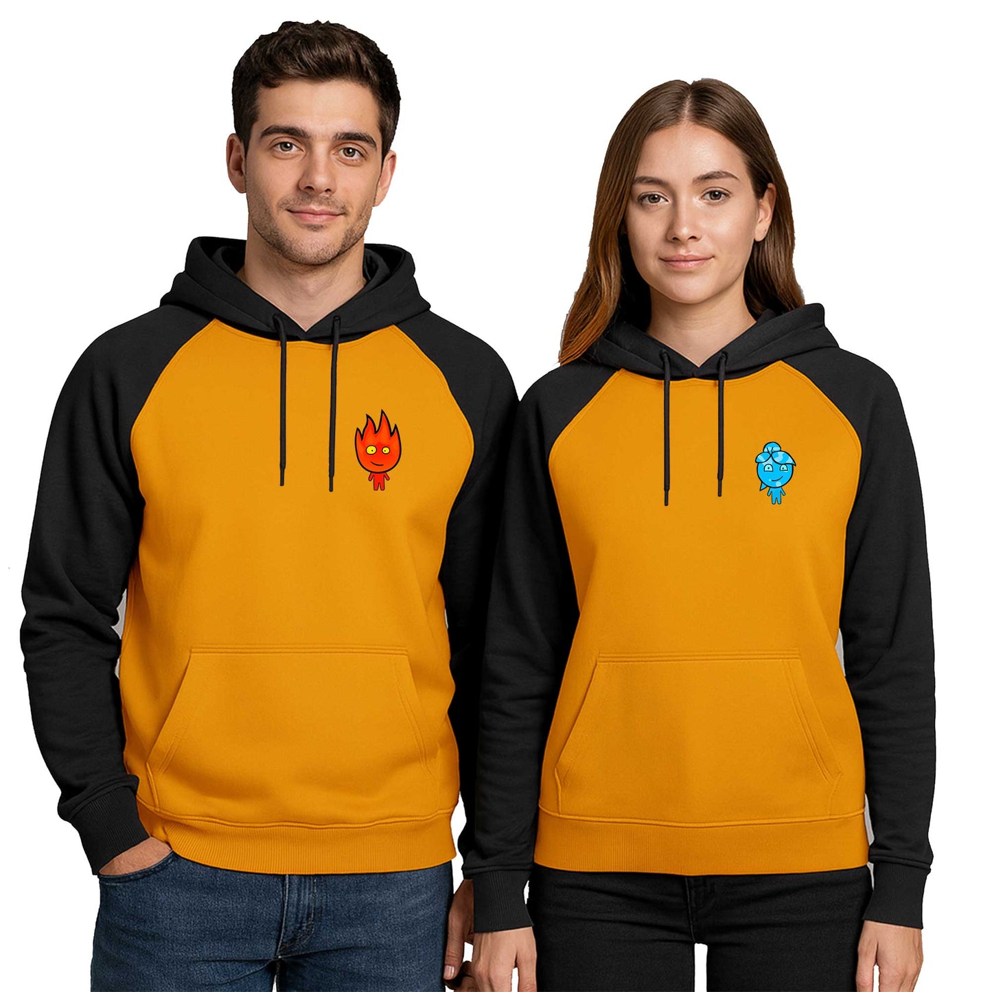 Ateş ve Su Sevgili Çift Renkli Kapşonlu Sweatshirt Hoodie