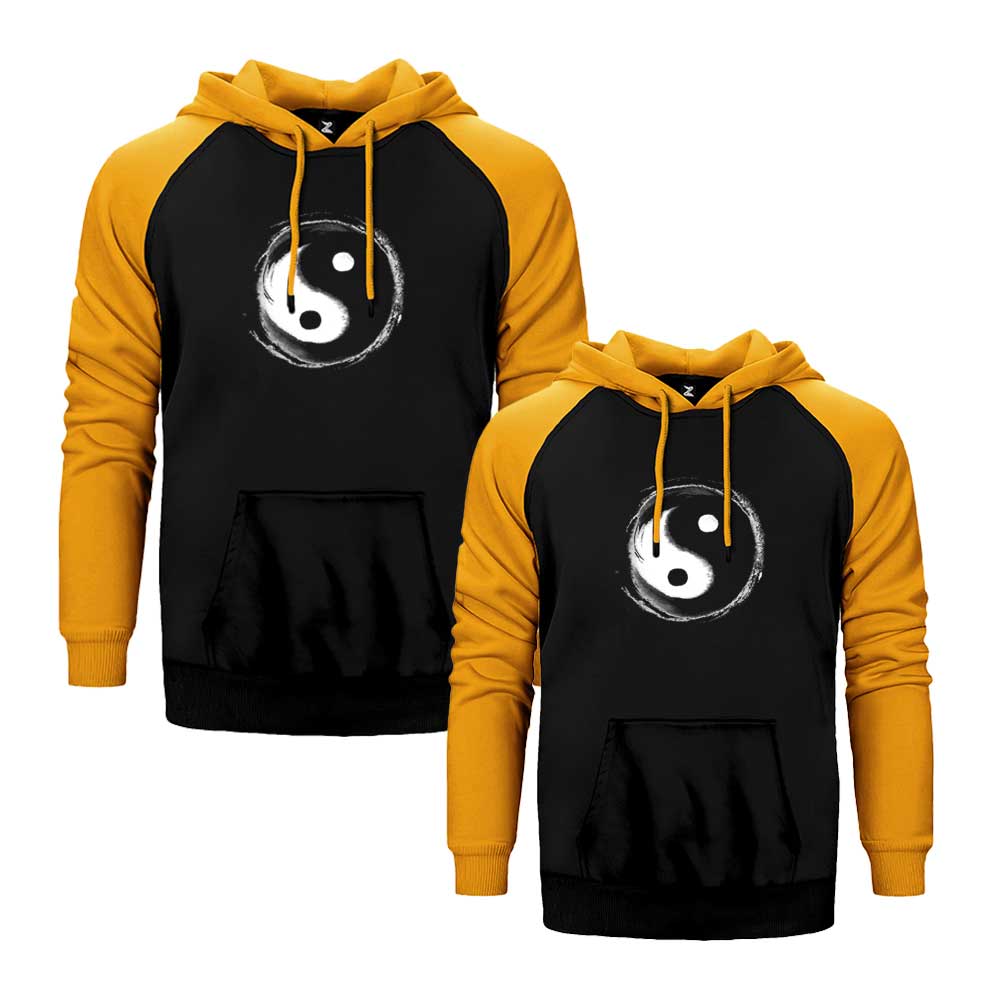 Ying Yang Sevgili Çift Reglan Kol Renkli Kapşonlu Sweatshirt Hoodie