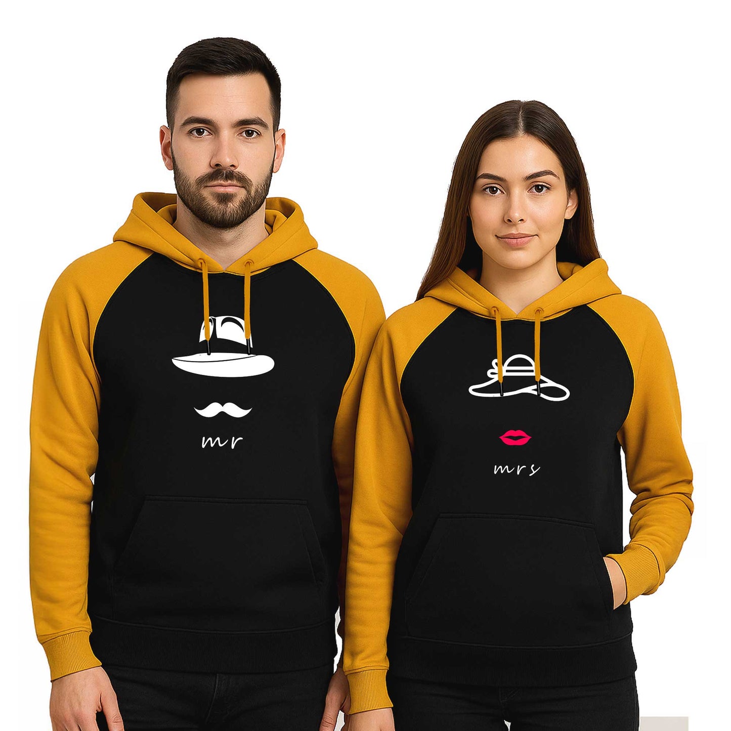 Mr Mrs Hat Sevgili Çift Reglan Kol Renkli Kapşonlu Sweatshirt Hoodie