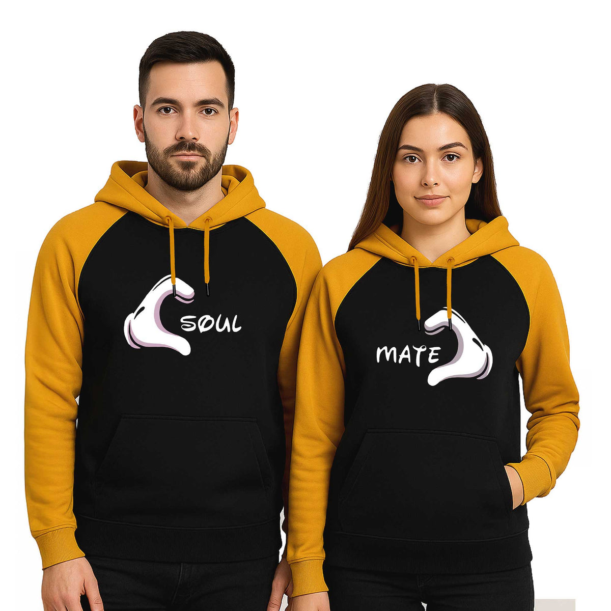 Soul Mate Sevgili Çift Reglan Kol Renkli Kapşonlu Sweatshirt Hoodie