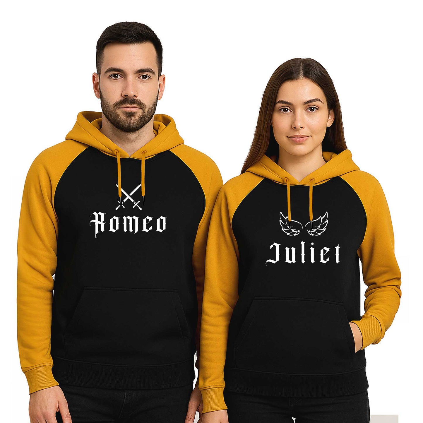 Romeo Juliet Sevgili Çift Reglan Kol Renkli Kapşonlu Sweatshirt Hoodie