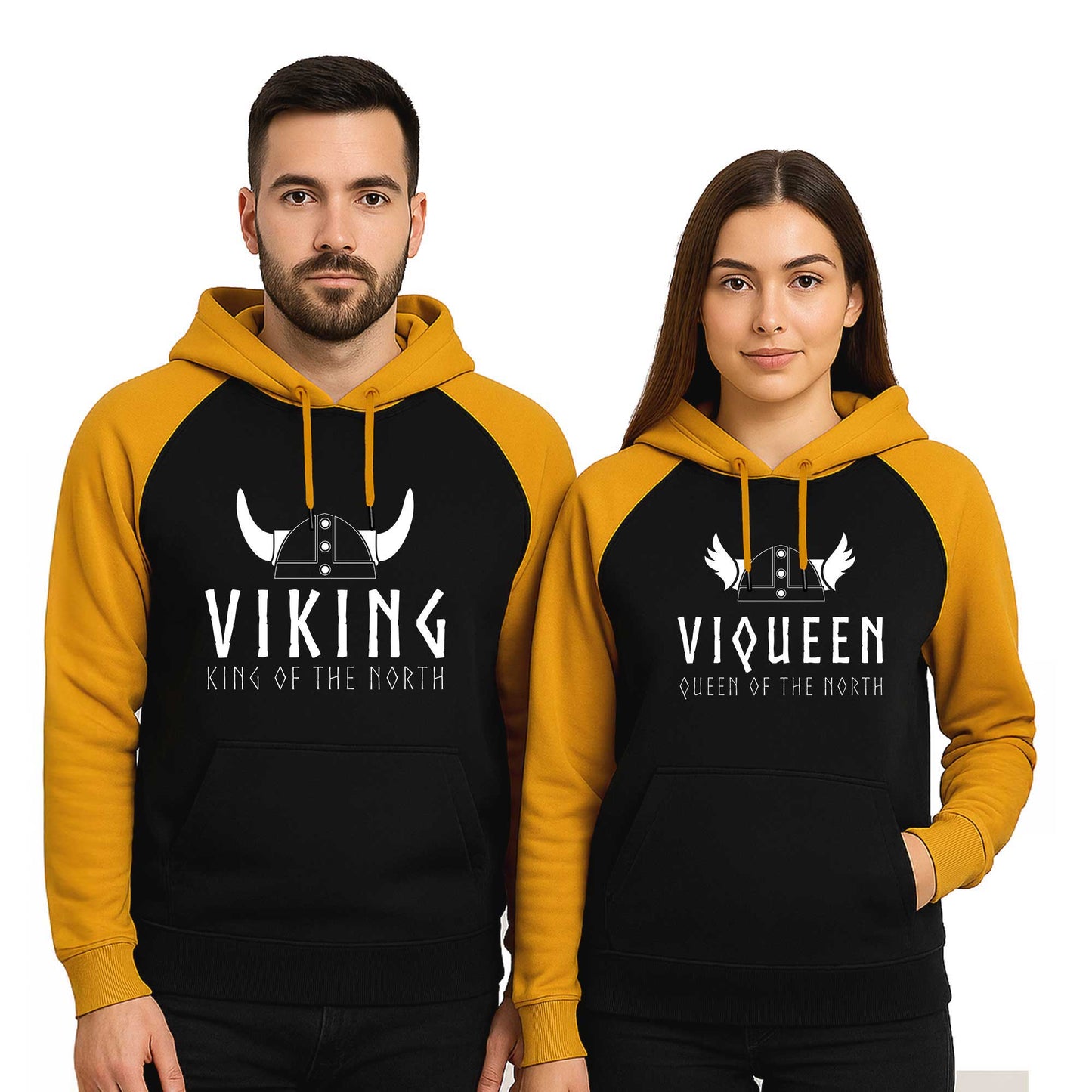 Viking Viqueen Sevgili Çift Reglan Kol Renkli Kapşonlu Sweatshirt Hoodie