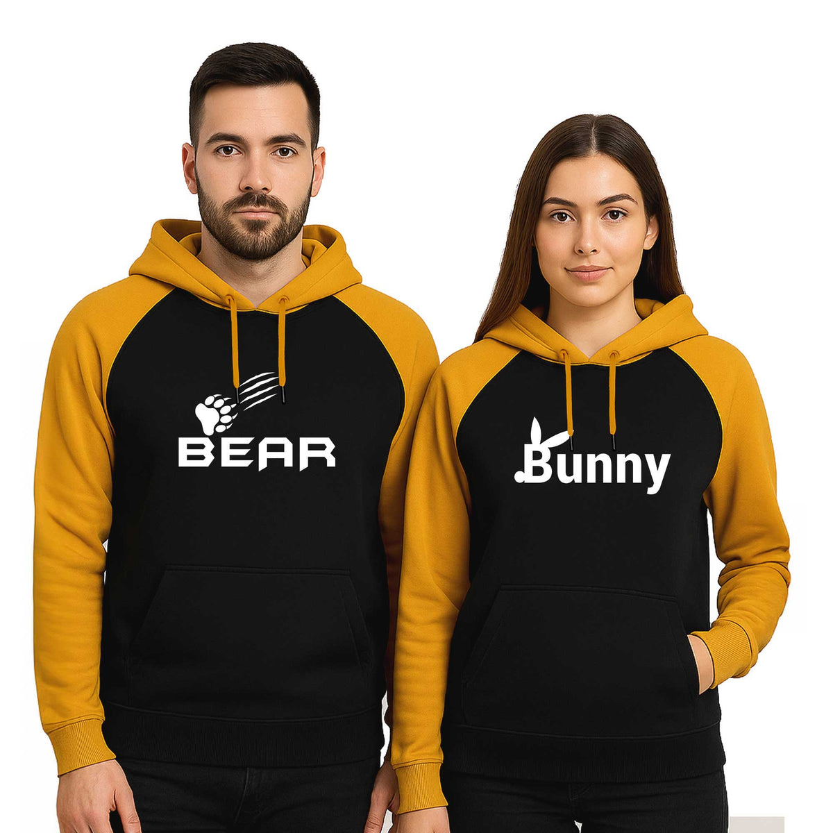 Bear Bunny Sevgili Çift Reglan Kol Renkli Kapşonlu Sweatshirt Hoodie