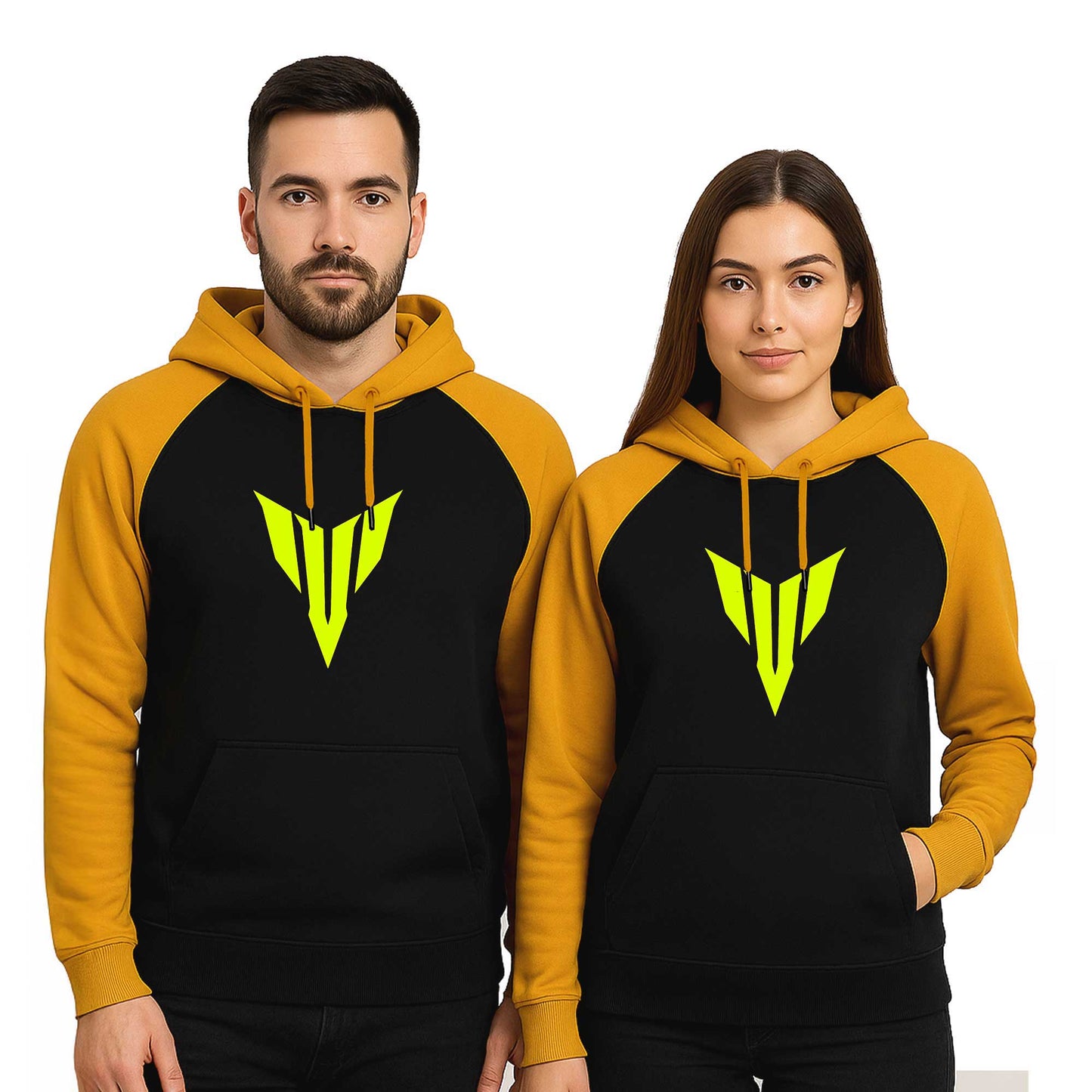 Yamaha Neon Logo Sevgili Çift Reglan Kol Renkli Kapşonlu Sweatshirt Hoodie