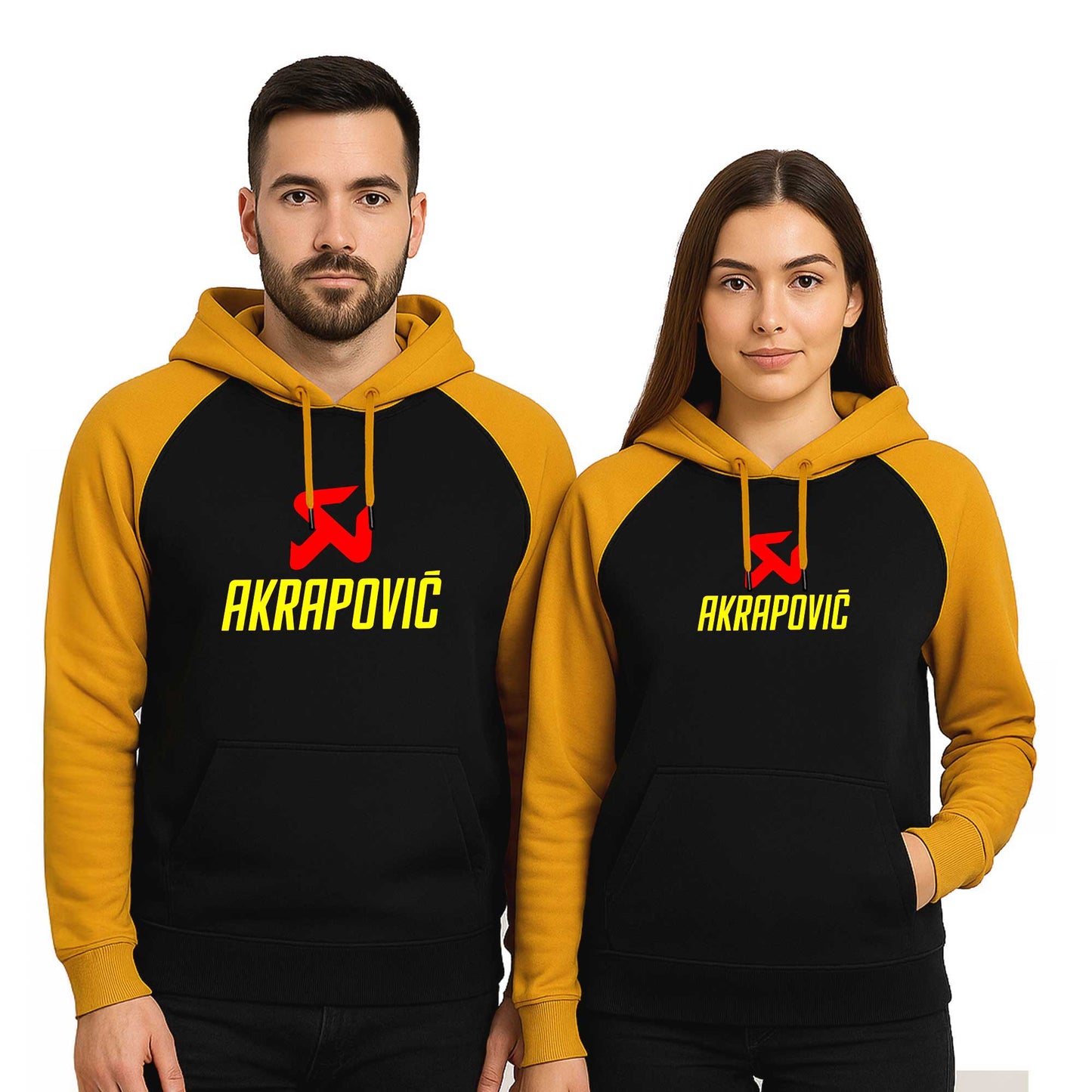 Akrapovic Sevgili Çift Reglan Kol Renkli Kapşonlu Sweatshirt Hoodie