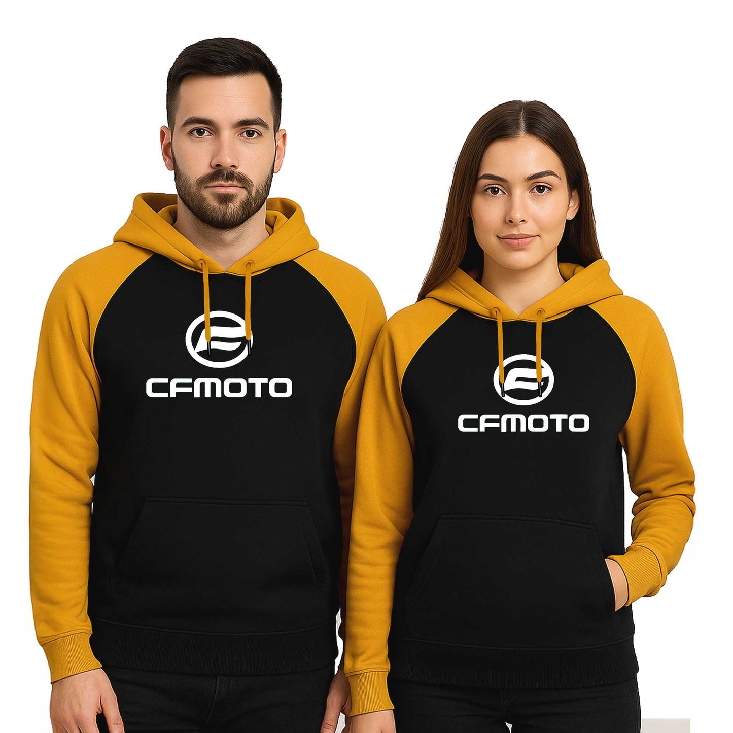 CFMoto Logo White Sevgili Çift Reglan Kol Renkli Kapşonlu Sweatshirt Hoodie