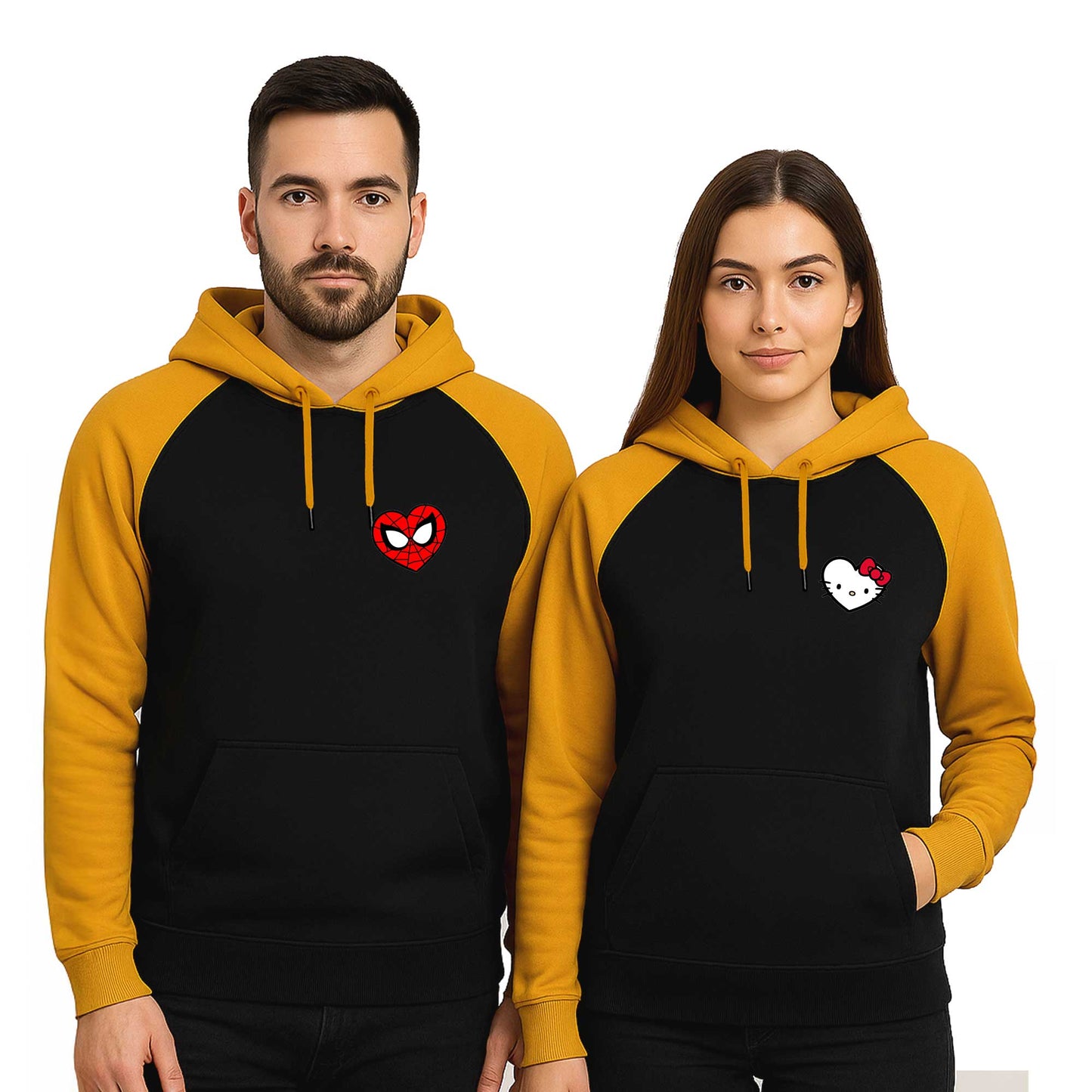 Spiderman Hello Kitty Sevgili Çift Reglan Kol Renkli Kapşonlu Sweatshirt Hoodie