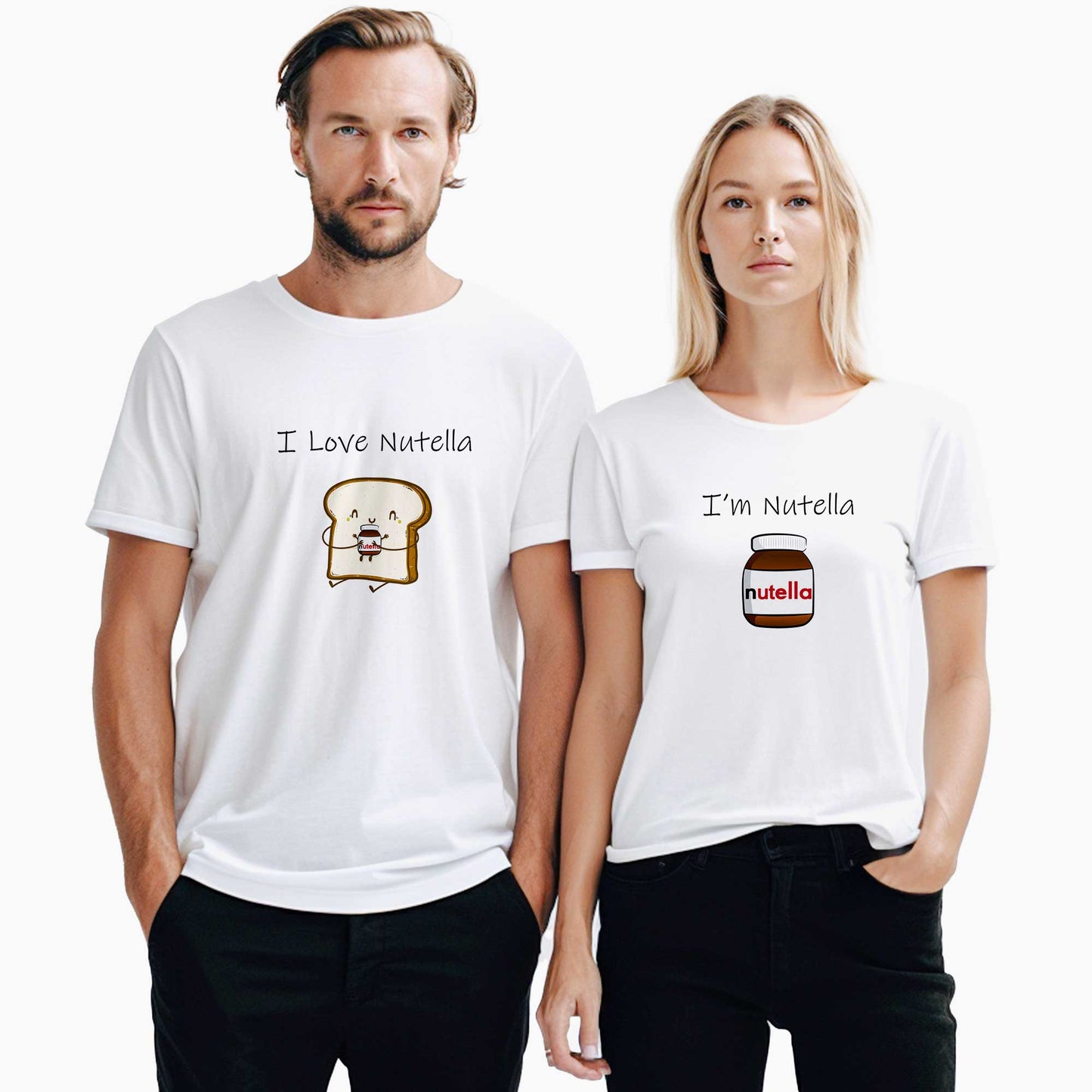 Nutella Ekmek Sevgili Çift Beyaz Tişört