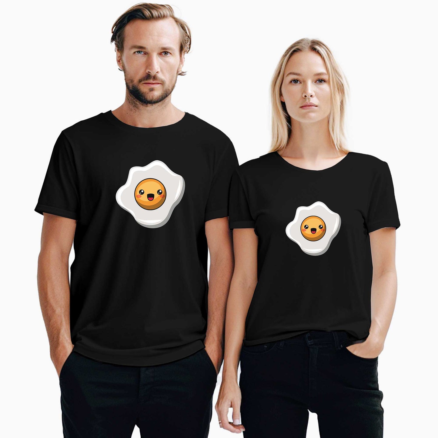 Kızarmış Yumurta Sevgili Çift Siyah Tişört
