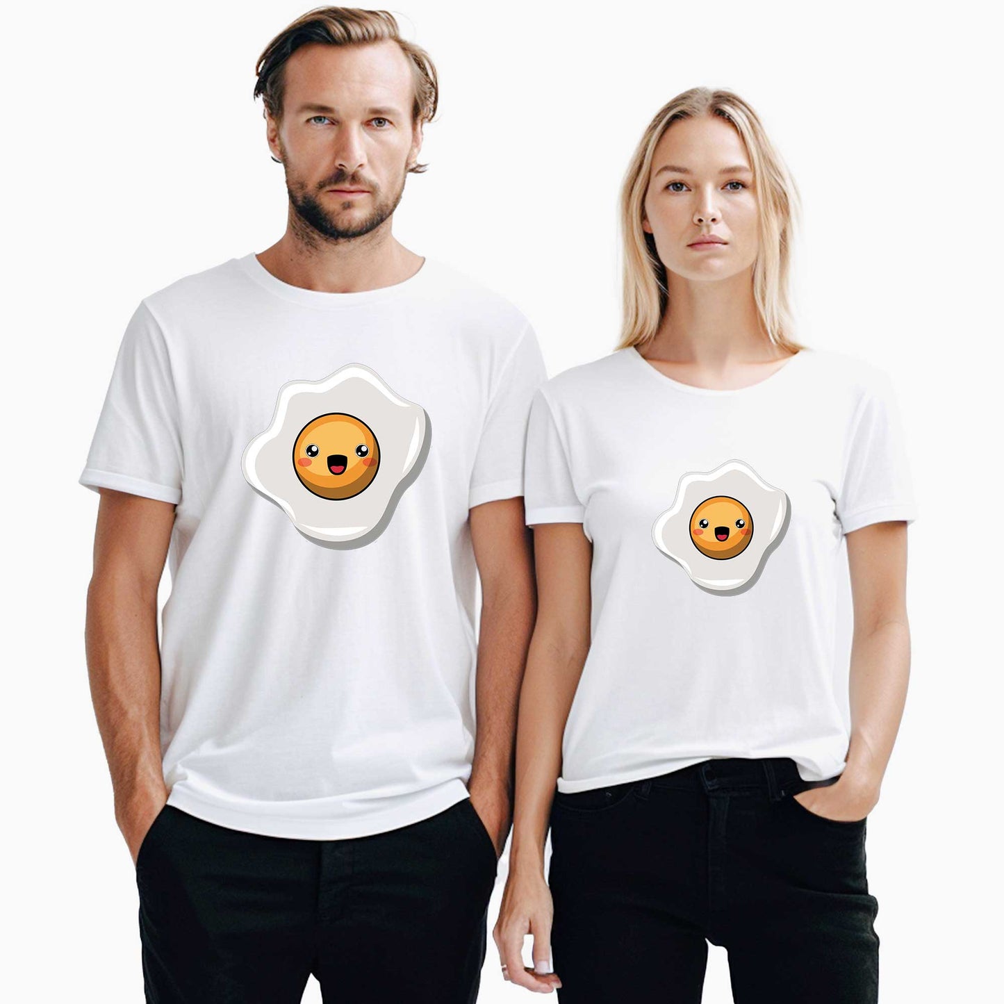 Kızarmış Yumurta Sevgili Çift Beyaz Tişört