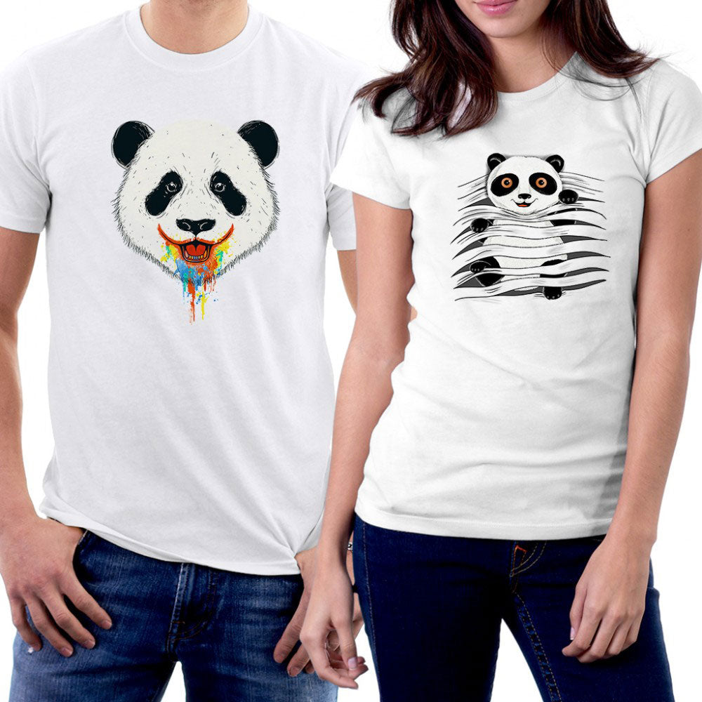 Panda Sevgili Çift Beyaz Tişört