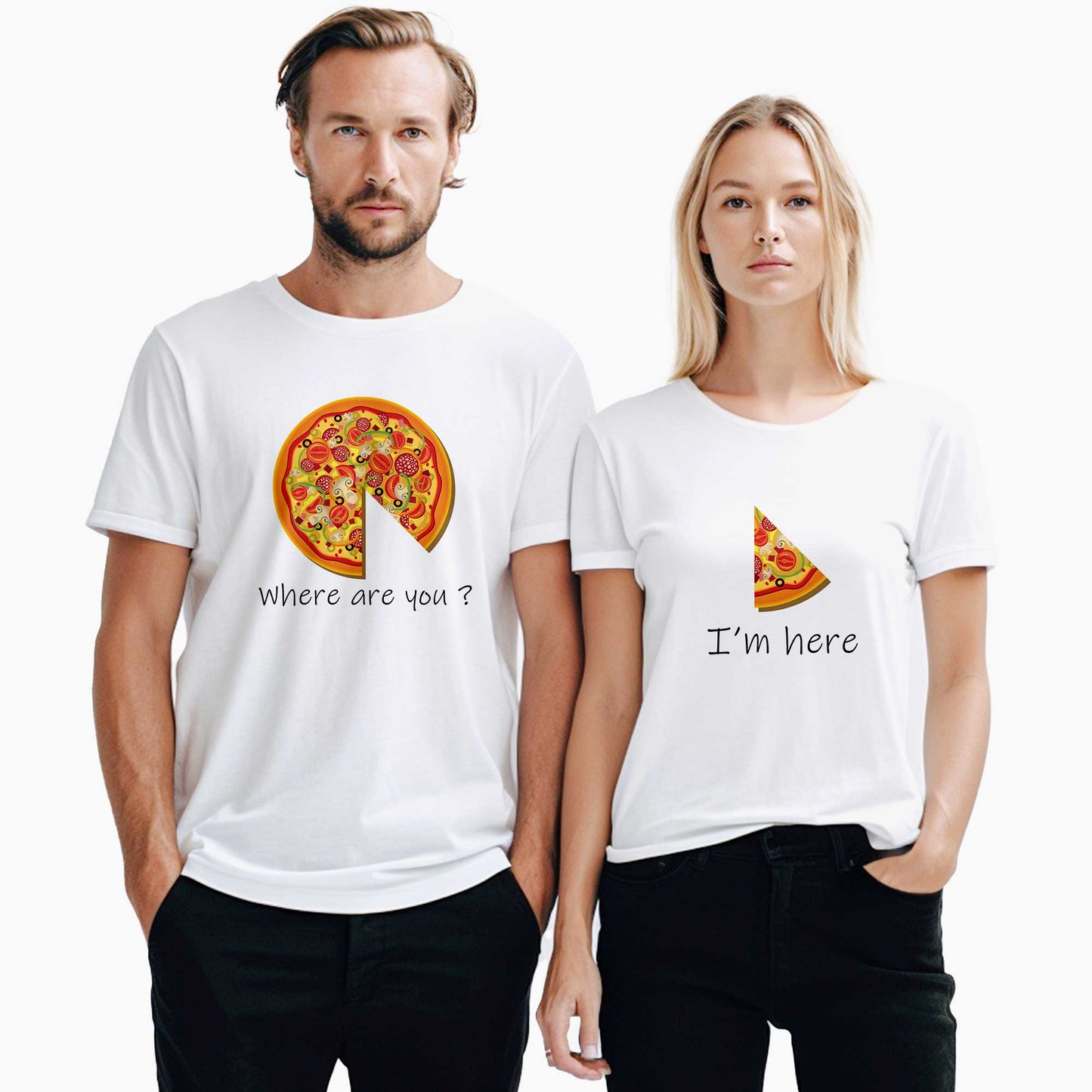 Pizza Dilim Sevgili Çift Beyaz Tişört