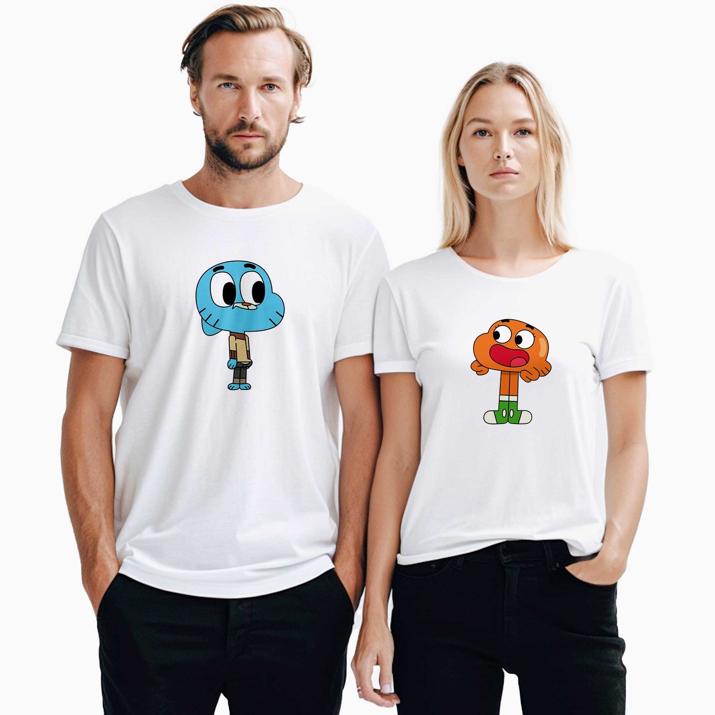 Gumball ve Darwin Sevgili Çift Beyaz Tişört