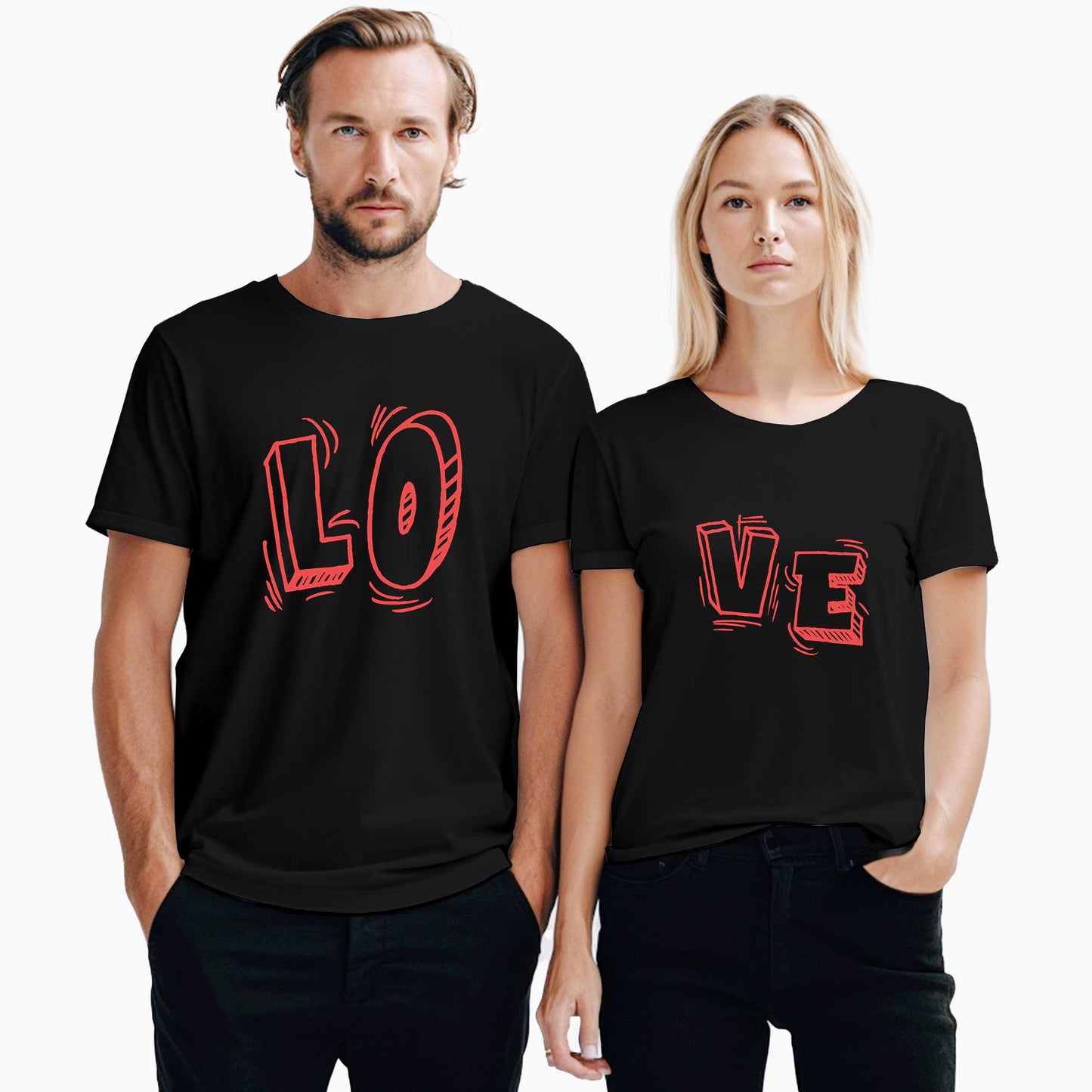 Love Siyah Sevgili Çift Siyah Tişört