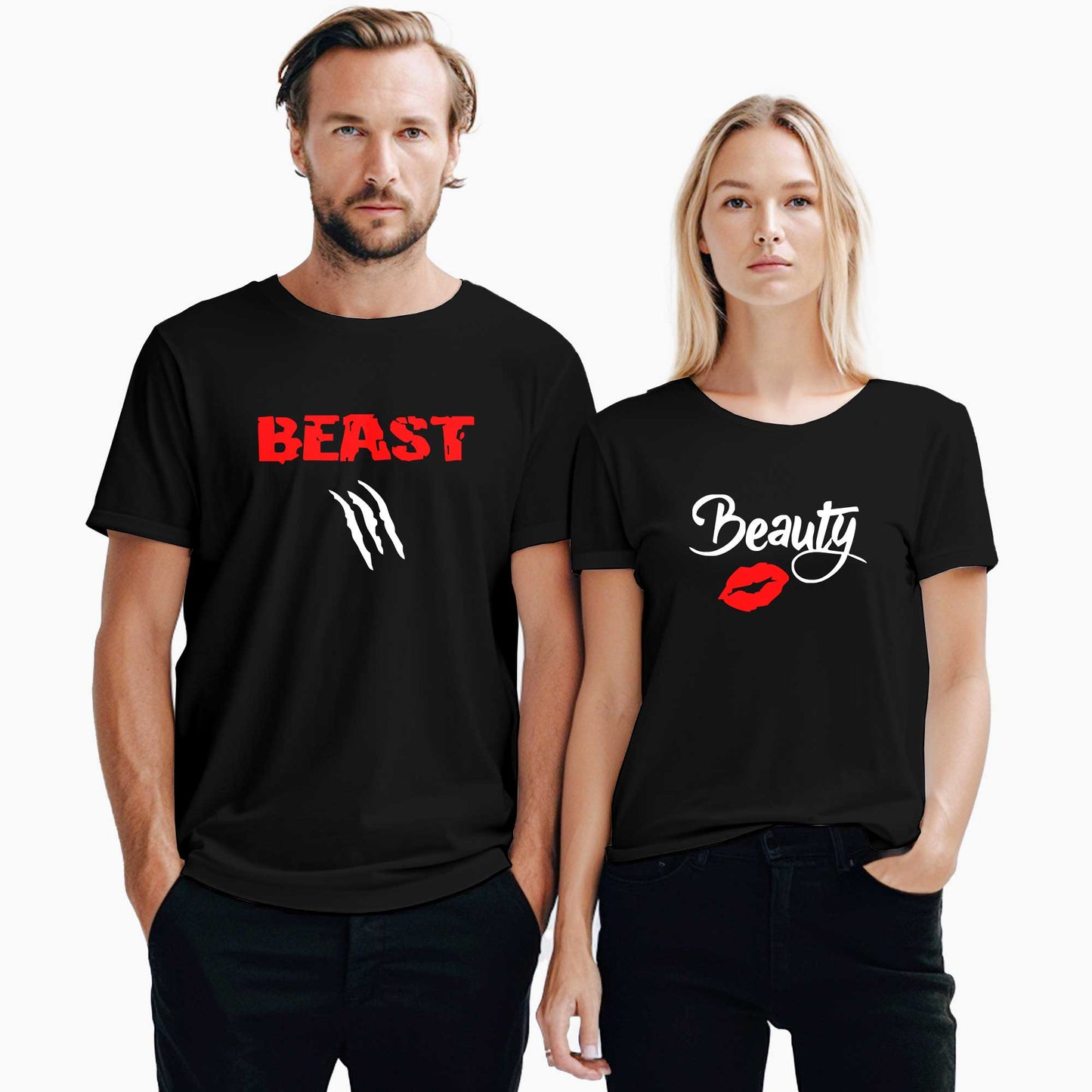 Beast Beauty Sevgili Çift Siyah Tişört