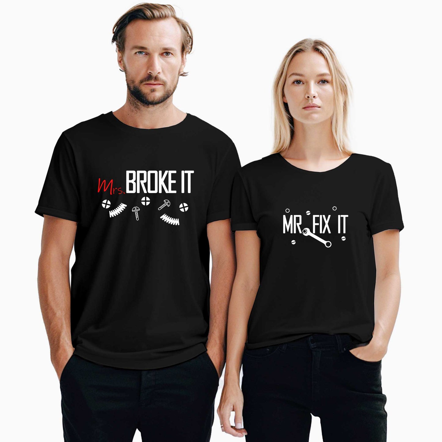 Fix And Broke It Sevgili Çift Siyah Tişört