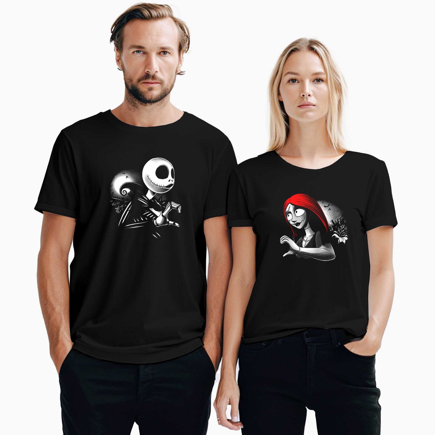 Skull Loves Sevgili Çift Siyah Tişört