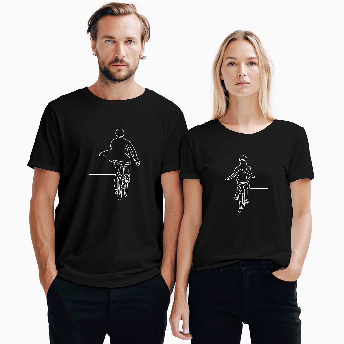 Bisiklet Aşk Sevgili Çift Siyah Tişört