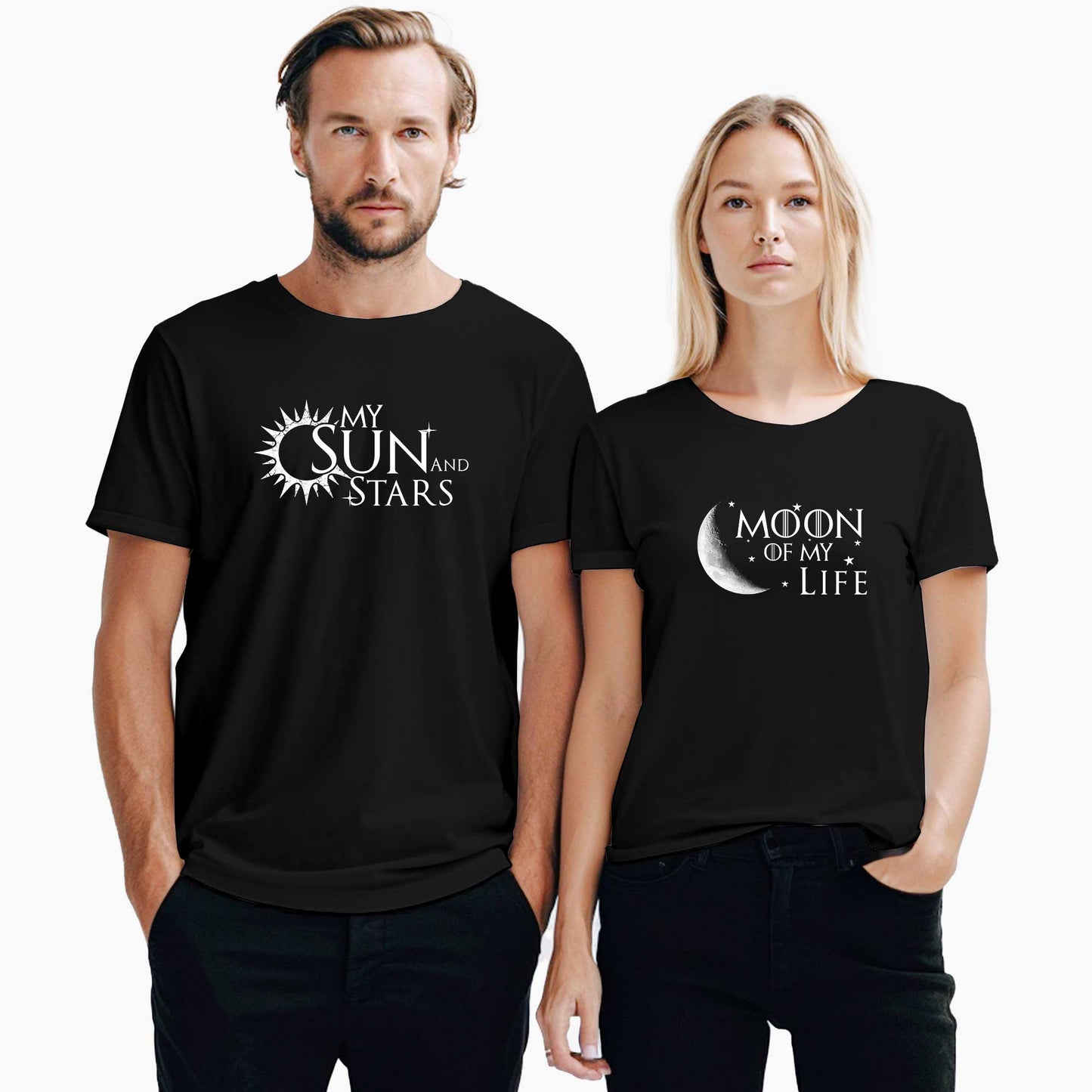 Moon And Sun Sevgili Çift Siyah Tişört