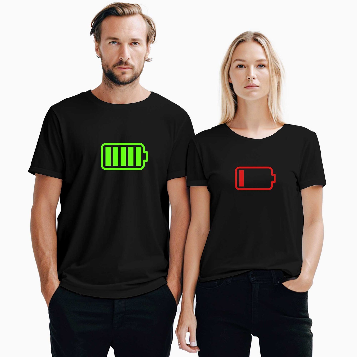 Battery Sevgili Çift Siyah Tişört