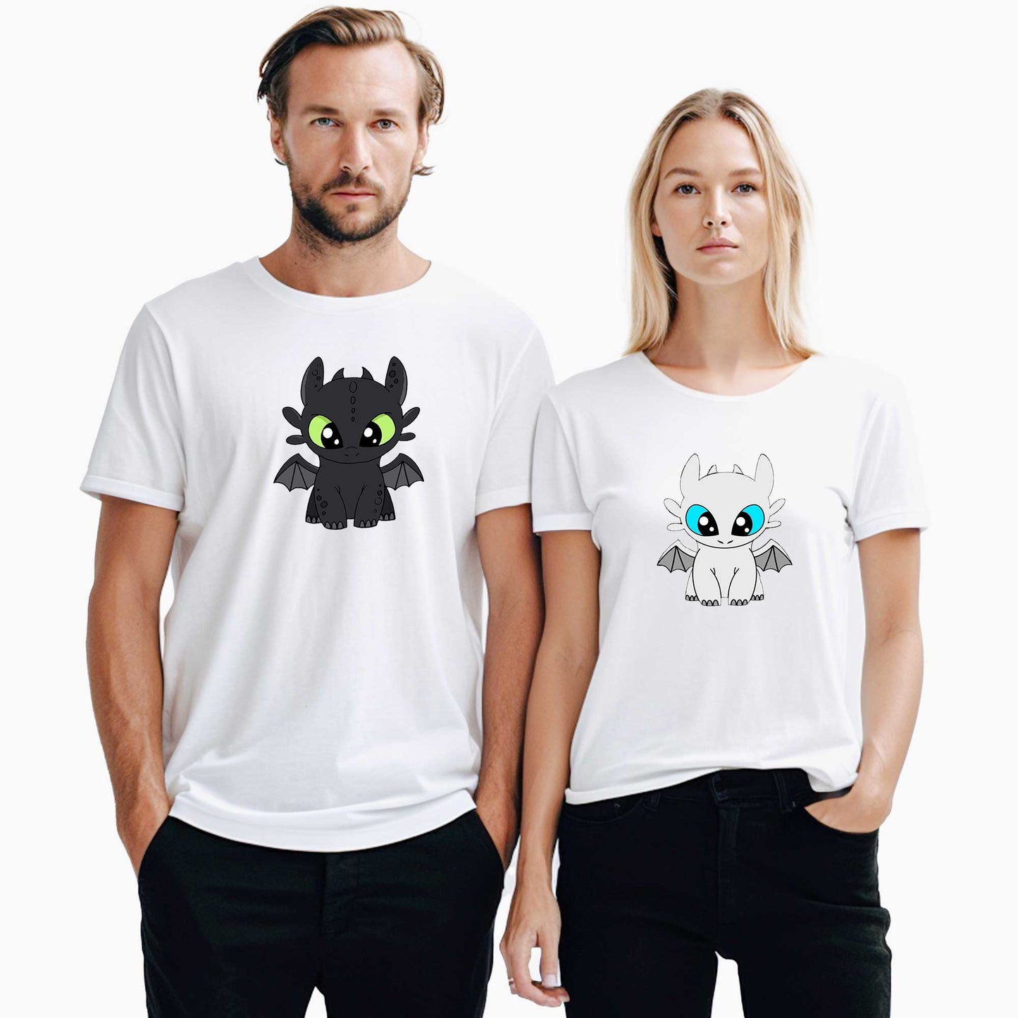 Cute Ejderha Sevgili Çift Beyaz Tişört
