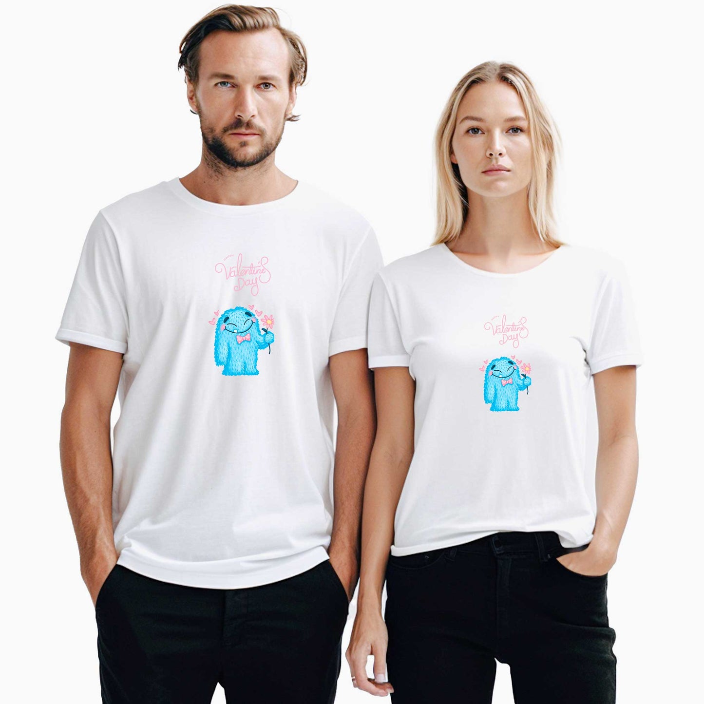 Happy Vanentines Day Sevgili Çift Beyaz Tişört