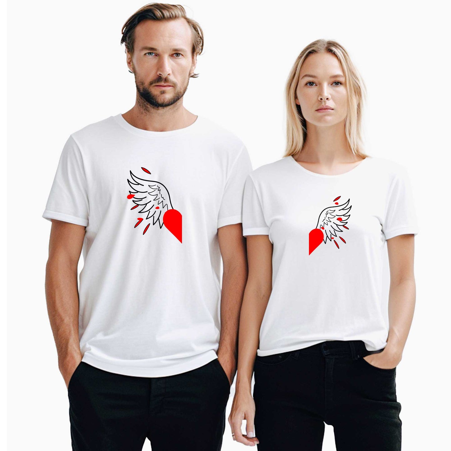 Heart Angel Wing Sevgili Çift Beyaz Tişört
