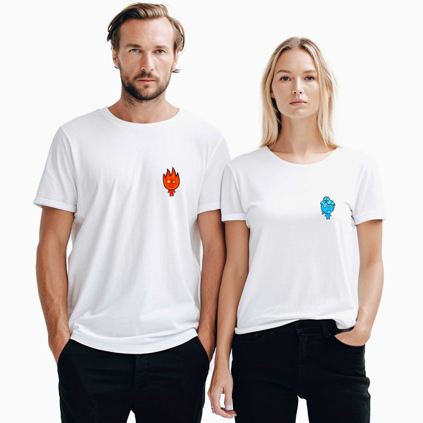 Ateş ve Su Sevgili Çift Beyaz Tişört