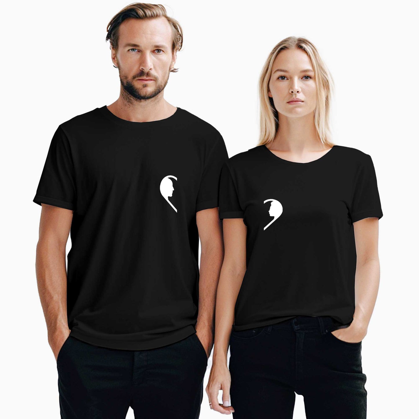 Mr. Mrs. Silüet Sevgili Çift Siyah Tişört
