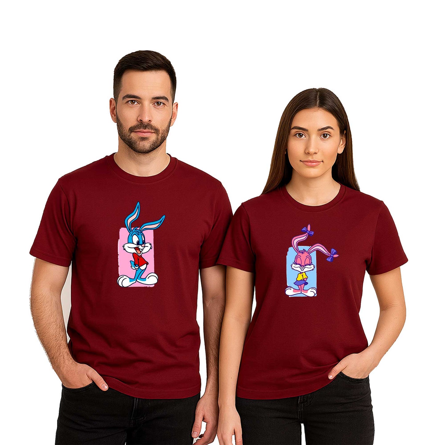 Tavşan Sevgili Çift Renkli Tişört