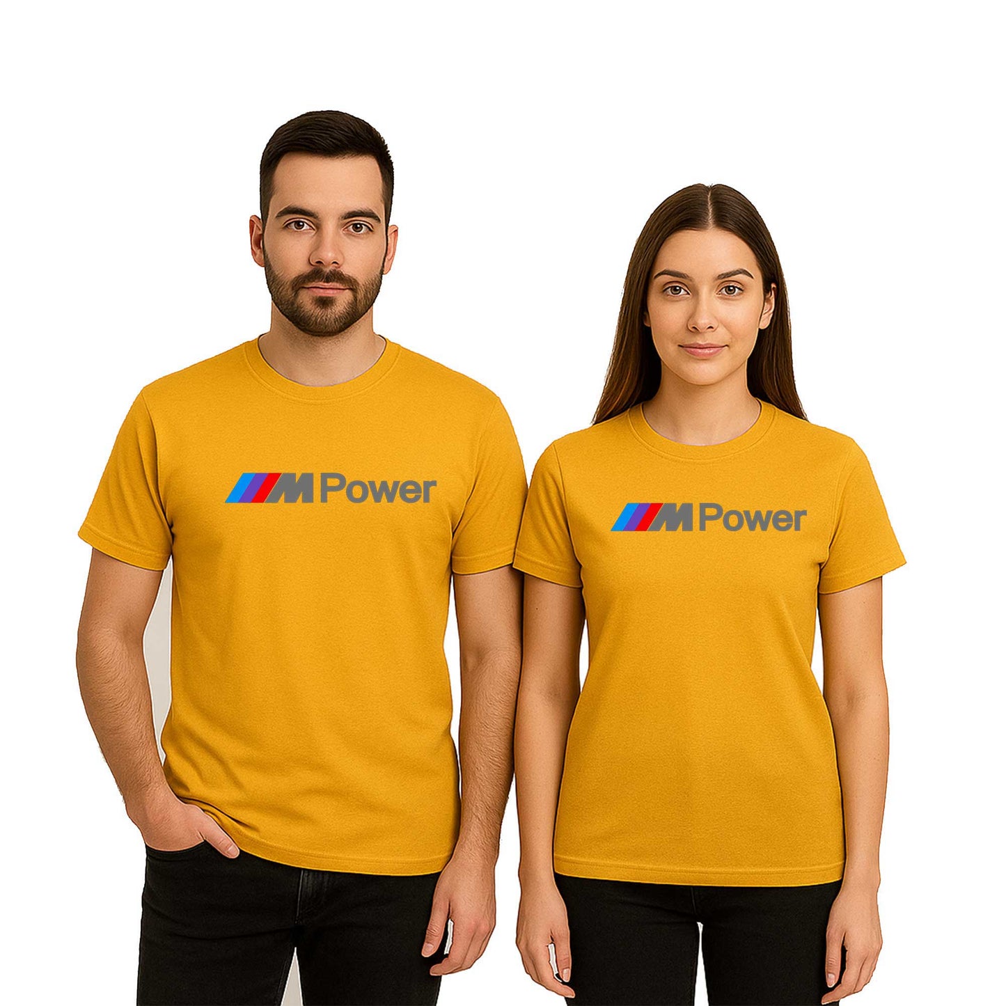 BMW M Power Text Sevgili Çift Renkli Tişört