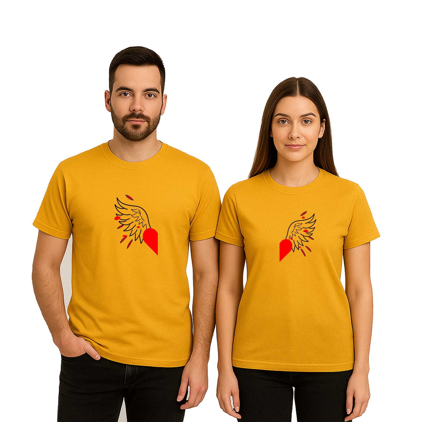 Heart Angel Wing Sevgili Çift Renkli Tişört