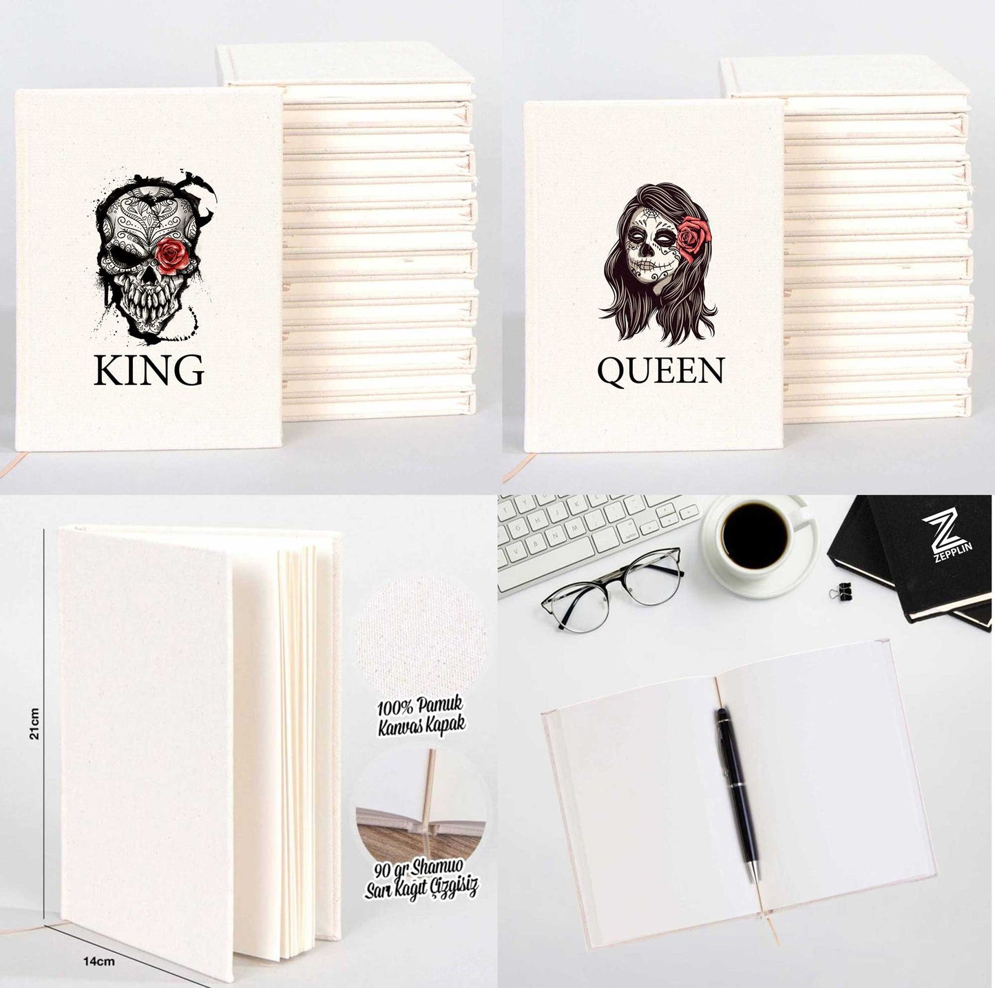 King Queen Kuru Kafa Sevgili Çift Kanvas Defter