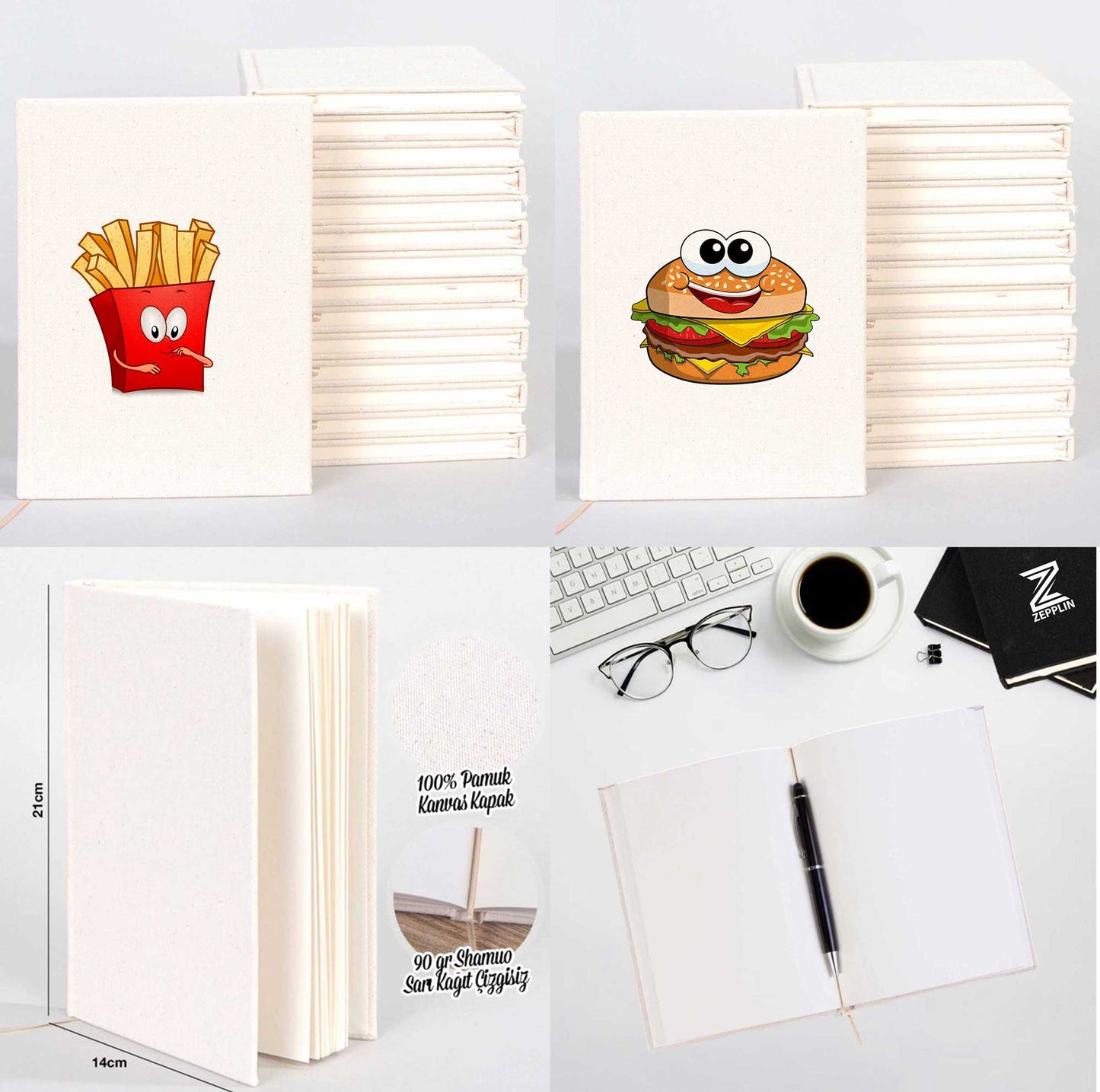 Hamburger Patates Sevgili Çift Kanvas Defter