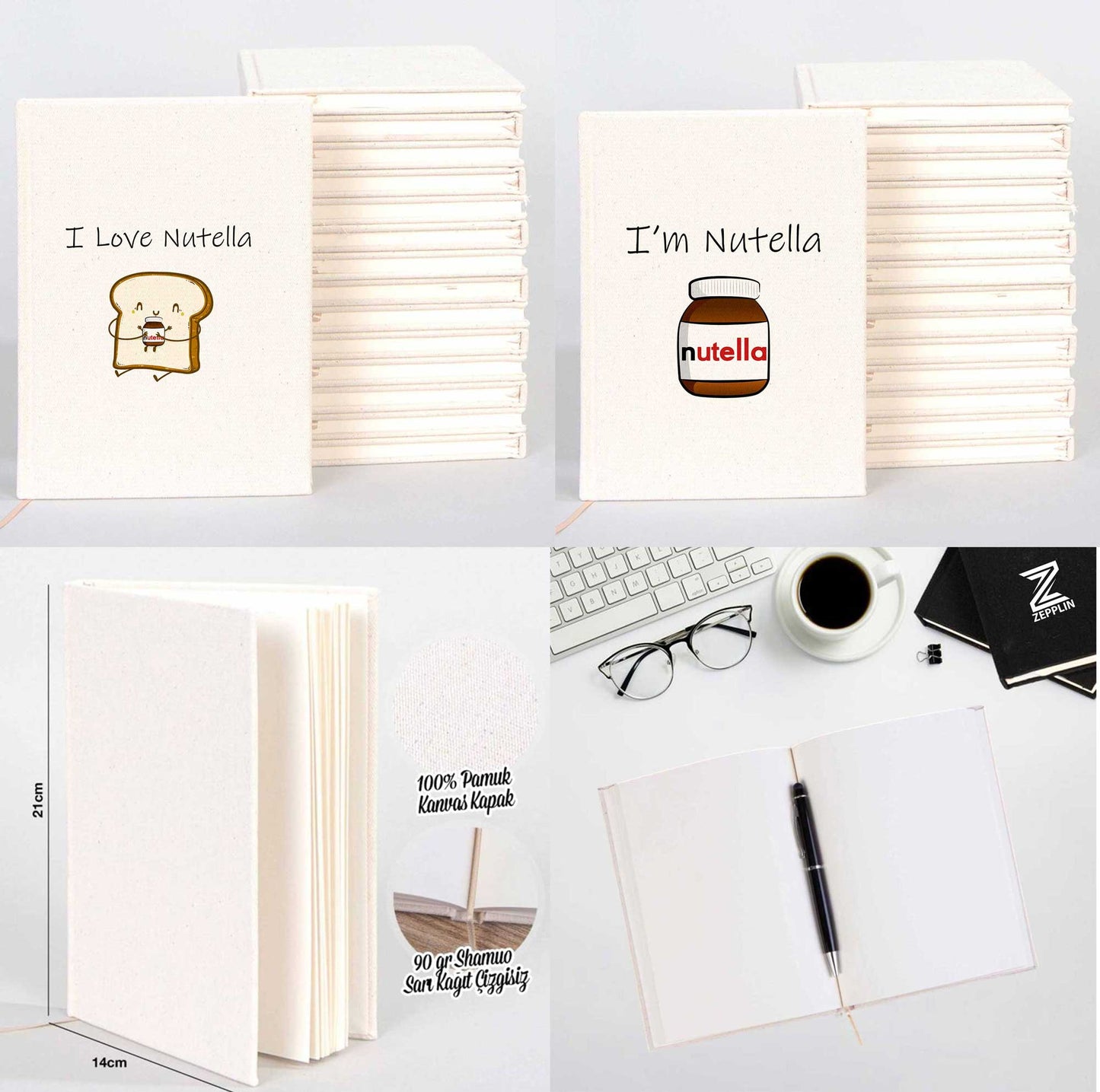 Nutella Ekmek Sevgili Çift Kanvas Defter