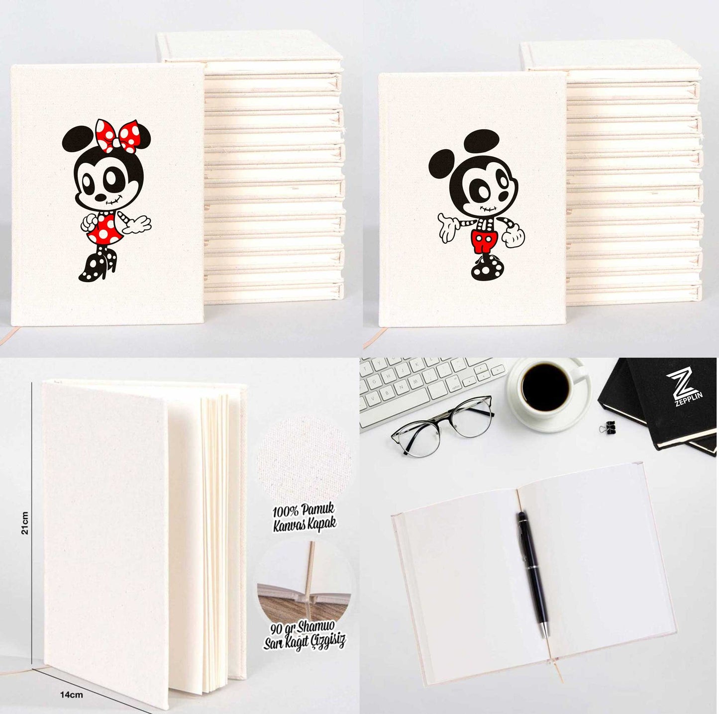 Dead Mouse Sevgili Çift Beyaz Tişört Kanvas Defter