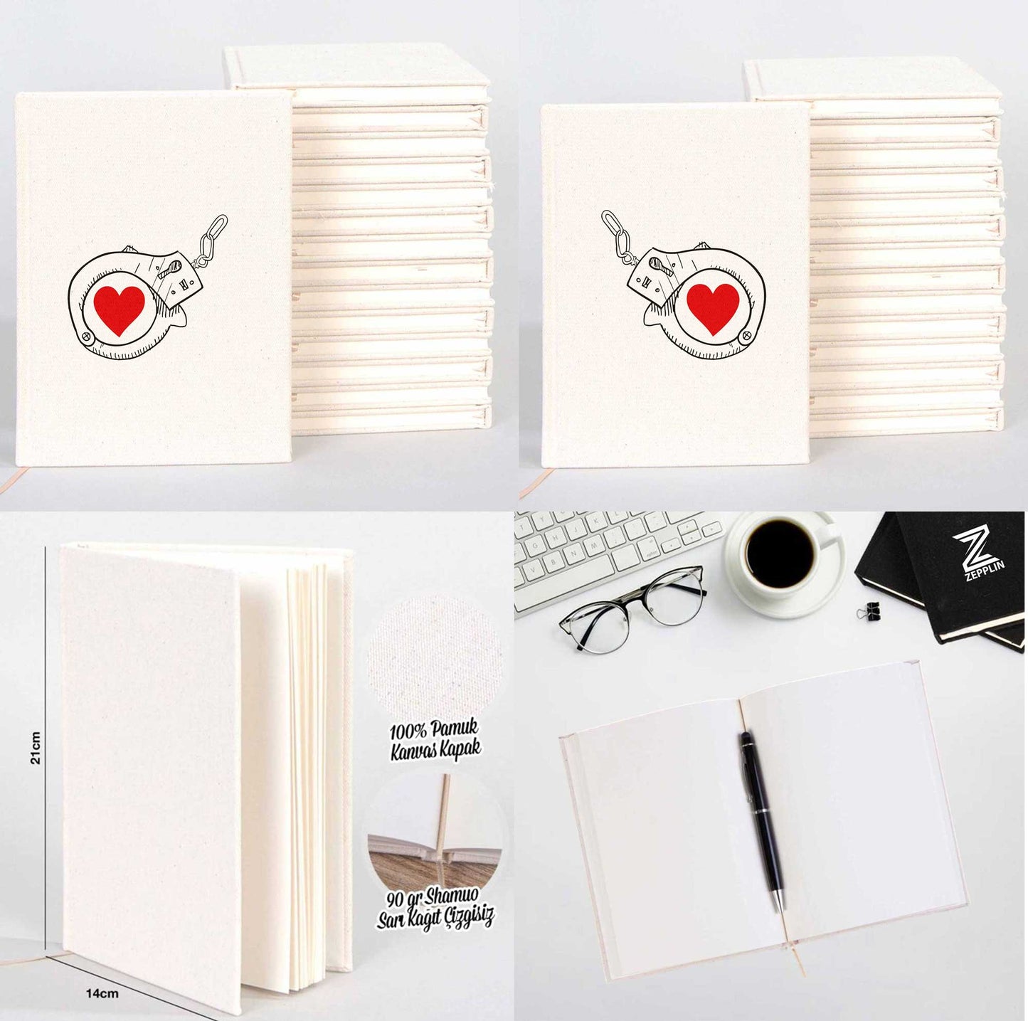 Kelepçe Sevgili Çift Beyaz Tişört Kanvas Defter