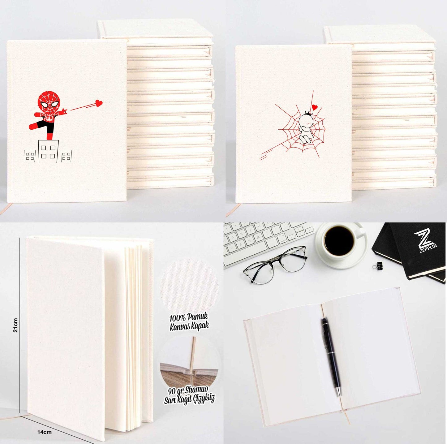 Spider Loves Sevgili Çift Beyaz Tişört Kanvas Defter