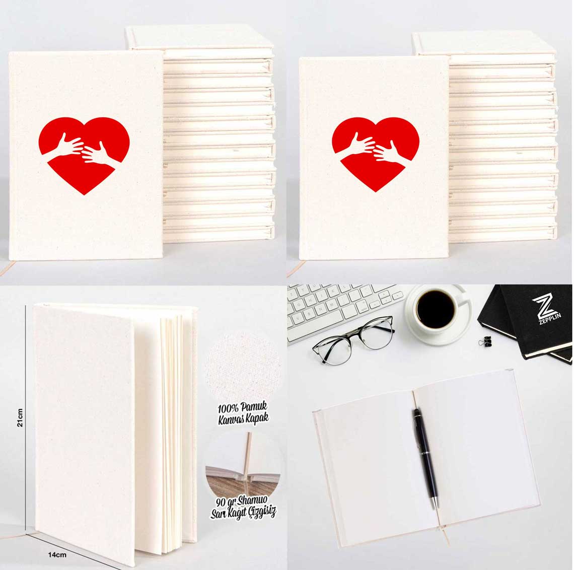 Kalp ve Eller Sevgili Çift Kanvas Defter