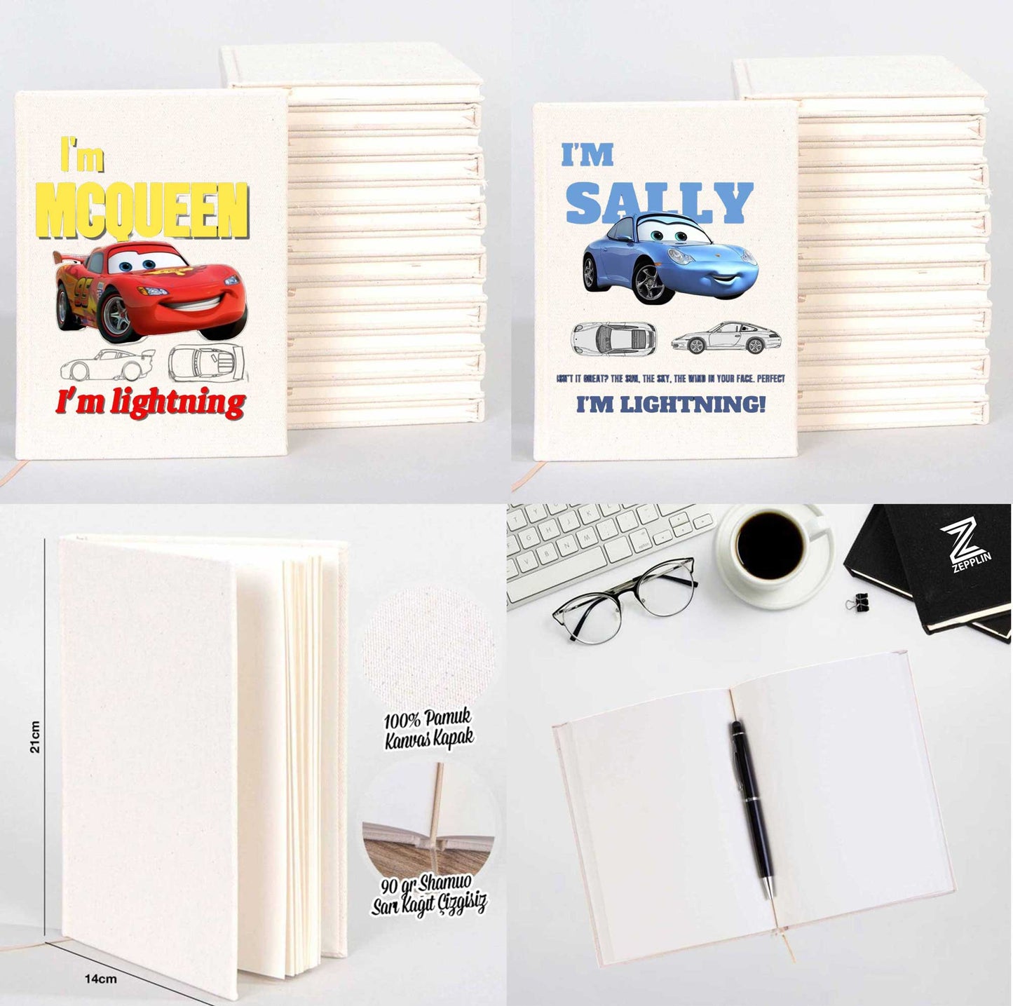 Şimşek Mcqueen and Sally Sevgili Çift Kanvas Defter
